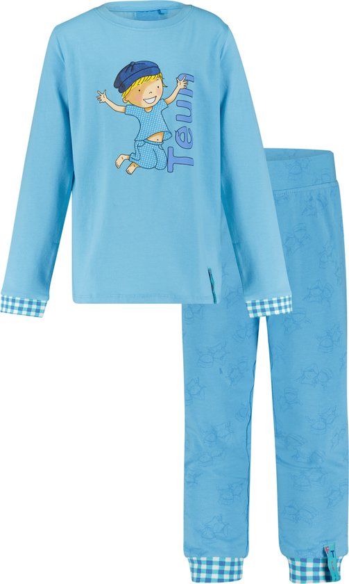 Fien & Teun Pyjama Lange Mouw Gestreept Katoenmix Blauw Unisex Kinderen Maat 80