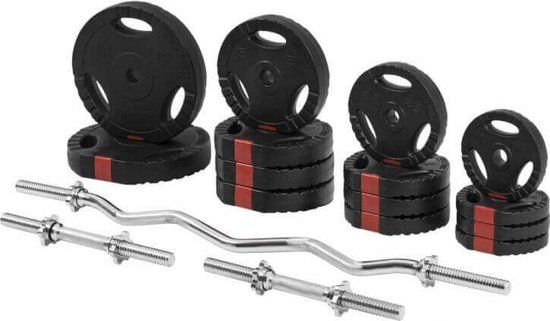 Gorilla Sports EZ Curl Halterset 70 kg - Gripper Kunststof - Zwart