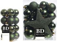 Shoppartners Bv 49x stuks boules en plastique avec étoile verte foncée mix - Décoration de Noël/décoration d'arbre de Noël