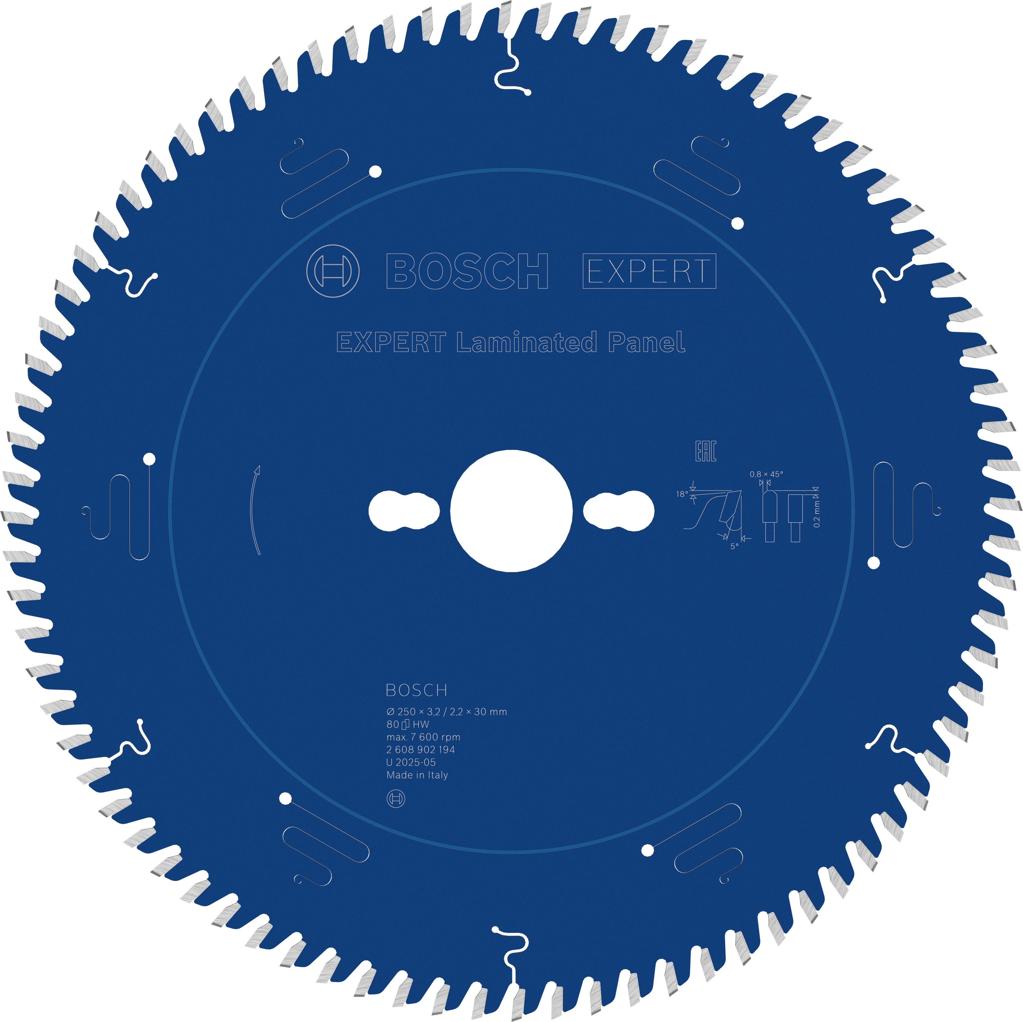 Bosch Accessoires EXPERT Laminated Panel-Cirkelzaagblad | 250 x 3,2/2,2 x 30 mm | T80 - 2608902194