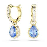 Swarovski Chroma Hangoorbellen, Peervormig Slijpsel, Blauw, 18 Karaat Gouden Afwerking