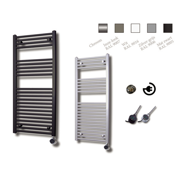 Sanicare electrische design radiator 111,8 x 60 cm wit met thermostaat zwart HRAEZ601118/W