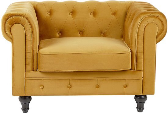 Beliani chesterfield - fauteuil-geel-fluweel