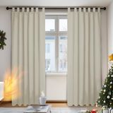 Deconovo Gordijnen Verduisterend, Thermische Lussengordijn, Kant en Klaar in Polyester voor Woonkamer, Slaapkamer, 140x245 cm (B x H), Crème, 2 stuks