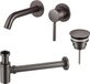 Fortifura Calvi Slim Wastafelkraanset - inbouw wastafelkraan - always open plug - verlaagde design sifon - PVD - geborsteld gunmetal (antraciet)
