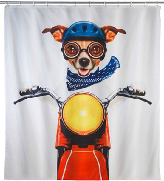WENKO douchegordijn Biker Dog 180 x 200 Textiel incl ringen anti-schimmel