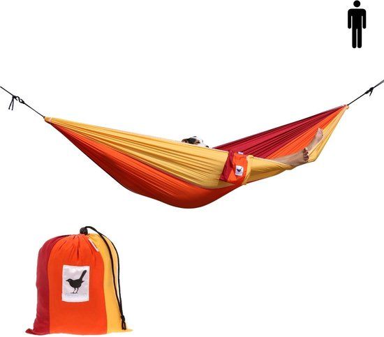 MoreThanHip SINGLE 1 persoons hangmat Sunset - 290 x 145 cm - Geel/Oranje/Rood
