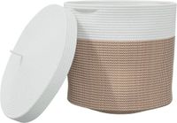 vidaXL - Opbergmand - met deksel - Ø 40x35 cm - katoen - bruin en wit