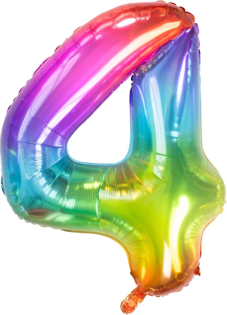 - Folie Ballon Cijfer 4 Regenboog XL 81cm leeg