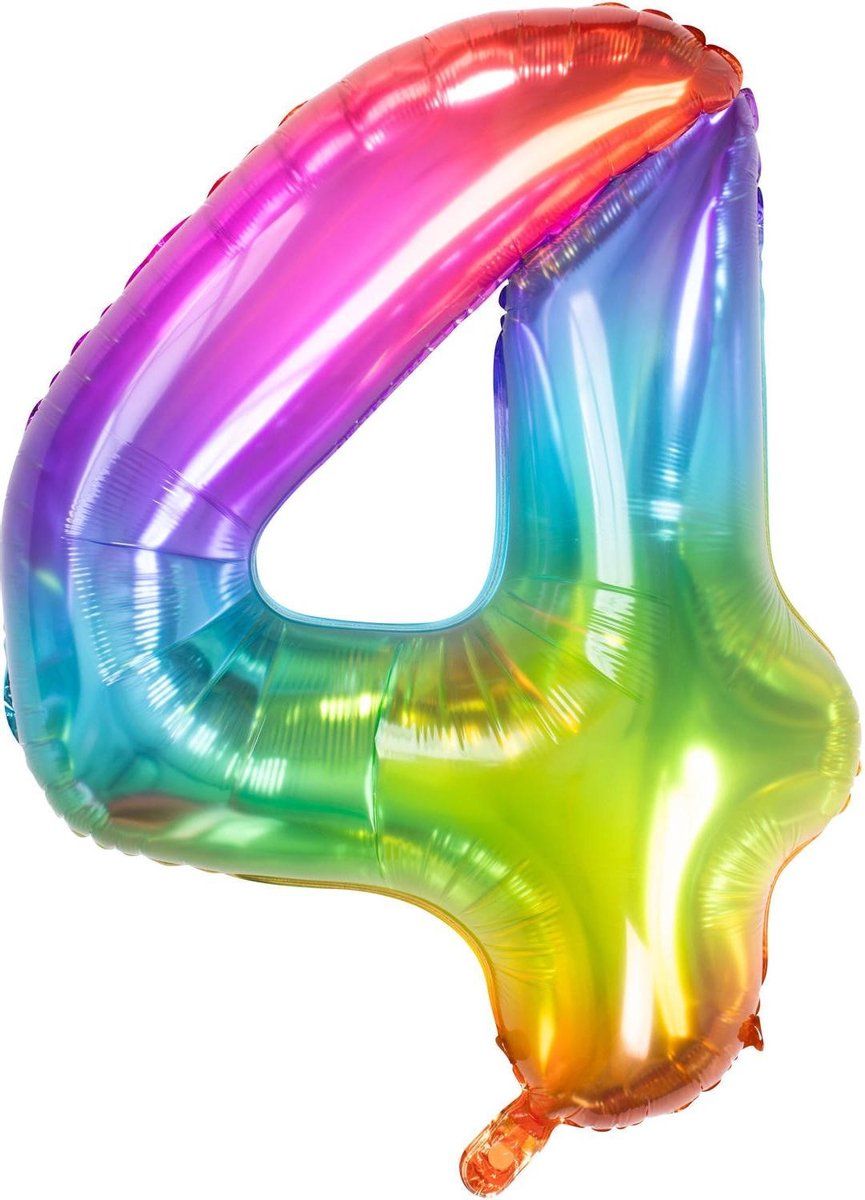 Folie Ballon Cijfer 4 Regenboog XL 81cm leeg