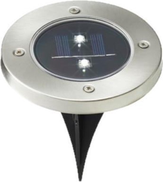 CEPEWA Solar tuinlamp/prikspot grondspot op zonne-energie 12 cm RVS - Prikspots tuinverlichting