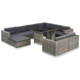 VidaXL 10-delige Loungeset met Kussens Poly Rattan Grijs