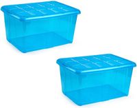 Plasticforte bac de rangement organisateurs avec couvercle - 3x - transparent/bleu - 60 litre - plastique