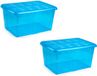 Plasticforte bac de rangement organisateurs avec couvercle - 3x - transparent/bleu - 60 litre - plastique