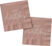 Folat Servetten Happy Birthday Creme Rose (20 stuks) 33 x 33cm