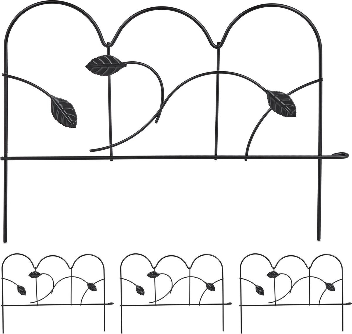 Relaxdays Perkhekje 4-delig - metaal - sierhekwerk - 28,5 x 39 cm - tuinhekje - zwart