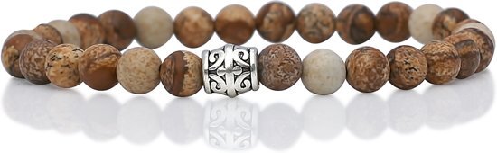 FortunaBeads Basic Beige Picture Jasper Armband â€“ Heren â€“ Natuursteen â€“ Medium 18cm