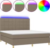 vidaXL Boxspring met matras en LED stof taupe 180x200 cm