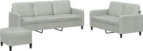 vidaXL 3-delige Loungeset fluweel lichtgrijs