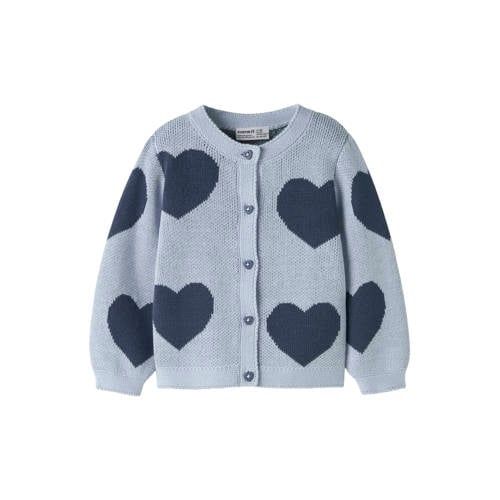 NAME IT MINI katoenen gebreide vest met hartjes - blauw
