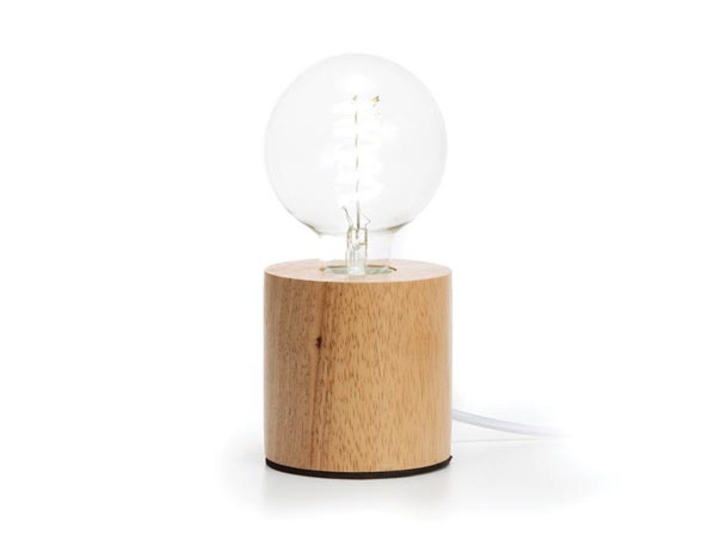Vellight Tafellamp - Cilinder - E27 - Hout - 90mm - Wit snoer