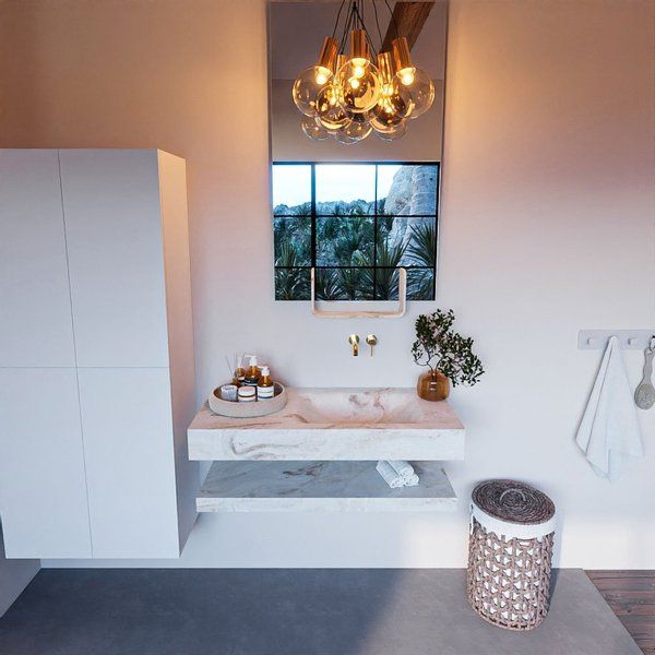 MONDIAZ ALAN-DLUX Badmeubelset - 100cm - Frappe - Vrijhangende wastafel - Rechts - Zonder kraangat - ADX100FraPLR0Fra