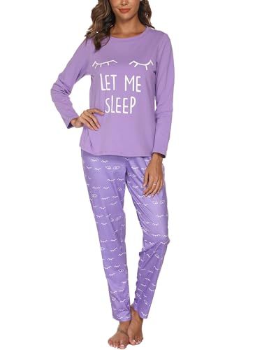 Reliwel Pyjama Dames Lange Pyjama Katoenen Winter Pyjama Set Ronde Hals Top en Pyjamabroek Lange Mouwen Loungewear Nachtkleding Huispak Gezellig Vrijetijdspak