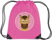 Bellatio Decorations Paarden rijgkoord rugtas / gymtas - roze - 11 liter - voor kinderen