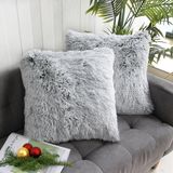 Uhomy 2 Packs Home Decoratieve Luxe Serie Super Zachte Faux Bont Sierkussenhoes Kussenhoes voor Bank of Bed Grijs Ombre Pluizige Dubbelzijdige, 18x18 Inch 45x45 cm