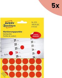 5x Avery Zweckform 18mm ronde etiketten rood - 2022 vel a 48 etiketten