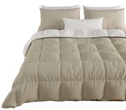 Couette d'hiver 240x260 cm, couette réversible en blanc et taupe, microfibre