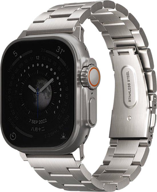 Uniq Osta Stalen band met zelf-verstelbare links voor de Apple Watch | 44/45/46/49 mm - Titanium (Silver)