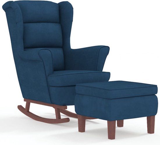 vidaXL Schommelstoel met oorleuning fluweel massief hout blauw