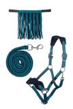 HKM Halsterset met touw met karabijnhaak & vliegenfrontriem full petrol/navy