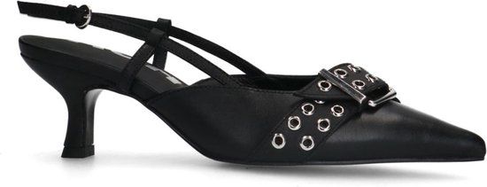 Sacha - Dames - Zwarte buckle slingbacks met kitten heel - Maat 37
