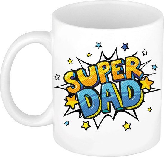 Super Dad Koffiemok - 300 ml - Wit - Keramiek - Vaderdag Cadeau