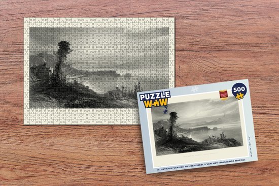 MuchoWow Puzzel Illustratie van een ochtendbeeld van het Italiaanse Napoli - Legpuzzel - Puzzel 500 stukjes