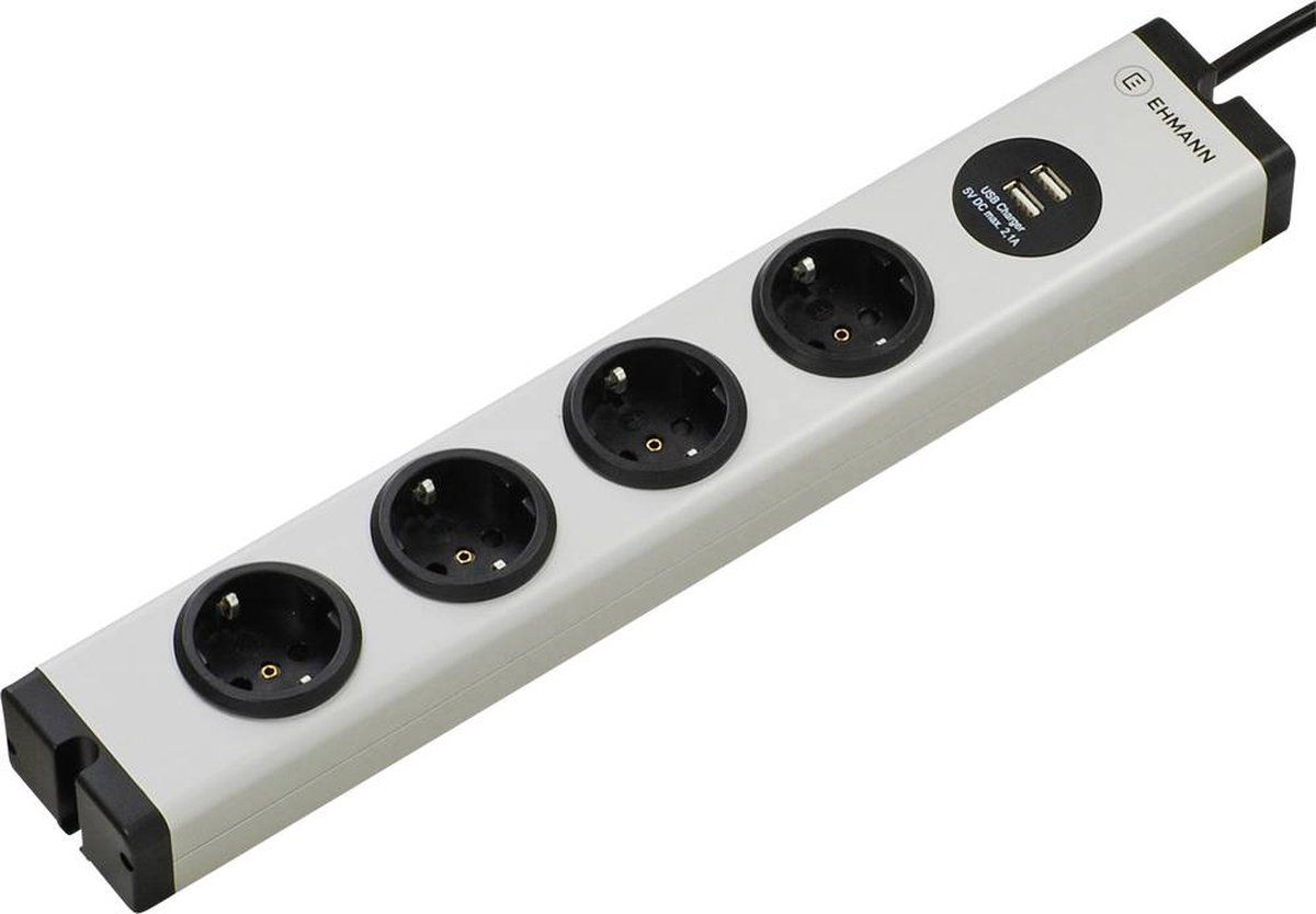 EHMANN 4-voudige stekkerdoos met USB - 1.5 m - Grijs