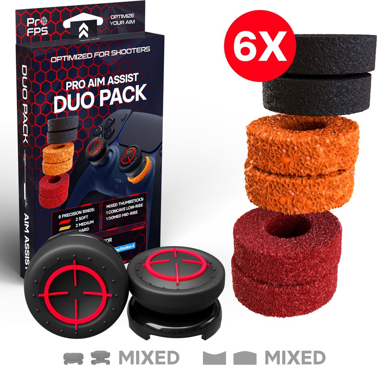 ProFPS Duo Pack voor PlayStation 4 (PS4) en PlayStation 5 (PS5) - eSports Game Accessoires – Precision Rings - Performance Thumbsticks Mixed
