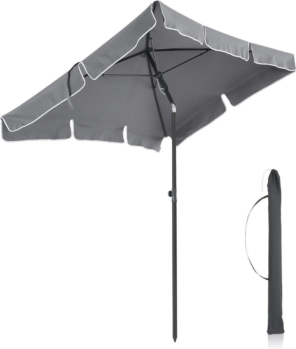 Acaza Rechthoekige Parasol - Kantelbaar Zonnescherm - UPF 50+ Bescherming - 2 x 1,25 m - met draagtas - Grijs