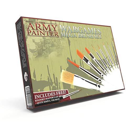 The Army Painter Wargames Mega penseelset, 10 penselen, kolinsky-roodmarter, kunsthaarkwast, foundation, detail, droogborstels, terrein, accessoires voor rollenspel, modelschilderen