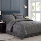 Sweet Home Collection Dobby Gray King 2 kussenslopen & 2 Shams & Bed Rok Alle Seizoen Warmte, Fijne Dubbele Geborstelde Microfiber/100% Fiber Fill