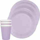 Santex feest/verjaardag servies set - 20x bordjes en bekertjes - lila paars - karton
