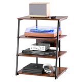 VEVOR Visueel audiomeubel met 4 niveaus, multimedia-rek van hout, hoektv-houder met meervoudige stopcontacten en led, in hoogte verstelbaar, voor dvd-spelers/kabeldecoders/spelconsoles, bruin