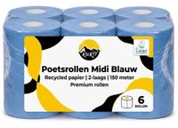 KURTT - Premium Poetspapier Blauw, Poetsrol (2laags) 6 x 150 meter, Handdoekrol, Midi rollen, snel absorberend, stevige papier