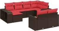 vidaXL 10-delige tuinbankset met kussens, bruin polyrotan