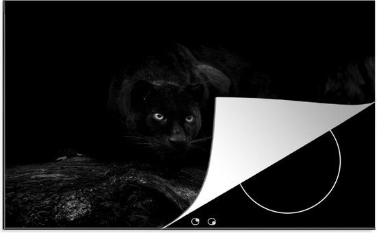 KitchenYeah® Inductie beschermer 77x51 cm - Zwarte panter in een donker bos - zwart wit - Inductiebeschermer voor inductie kookplaat
