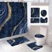 BEIFIVCL Luxe marmeren douchegordijn, set van 4 douchegordijnen, contourmat en badmat, douchegordijn met 12 haken voor badkamerdecoratie, 183 x 183 cm, blauw