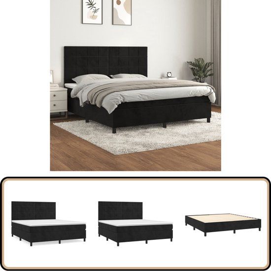 vidaXL Boxspring met matras fluweel zwart 160x200 cm
