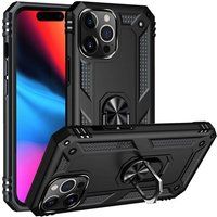 Phonillico® Zwart hoesje voor iPhone 14 PRO MAX - Schokbestendige bescherming Robuuste ringring in militaire stijl 360 roterende